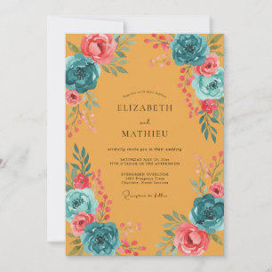 Convites Casamento Ochre Teal Bloom