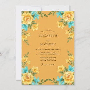 Convites Casamento Ochre Turquesa Ranunculus Eucalipto