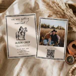 Convites Casamento Ocidental Código QR de Foto de Casamento