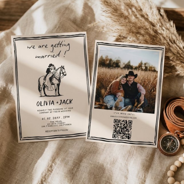 Convites Casamento Ocidental Código QR de Foto de Casamento (Criador carregado)