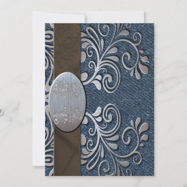 Convites Casamento ocidental da curvatura da prata da sarja (Frente)