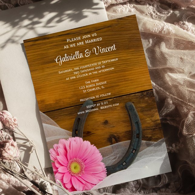 Convites Casamento Ocidental de Margarida Rosa e Ferradura (Criador carregado)