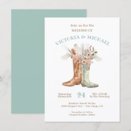 Convites Casamento Ocidental de Noiva e Groom Floral Boots