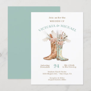 Convites Casamento Ocidental de Noiva e Groom Floral Boots 