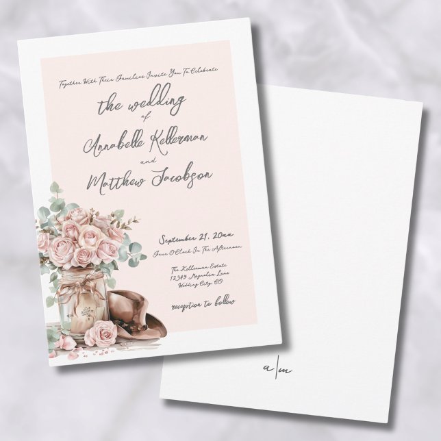 Convites Casamento Ocidental do País Rosa Russo Elegante (Elegant Rustic Roses Country Western Wedding Invitation)