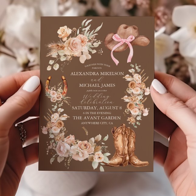 Convites Casamento Ocidental Floral Boho (Criador carregado)