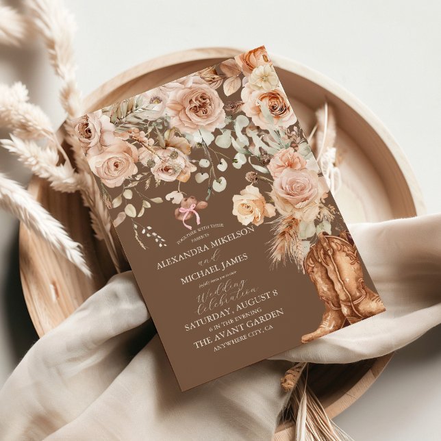 Convites Casamento Ocidental Floral Boho (Criador carregado)