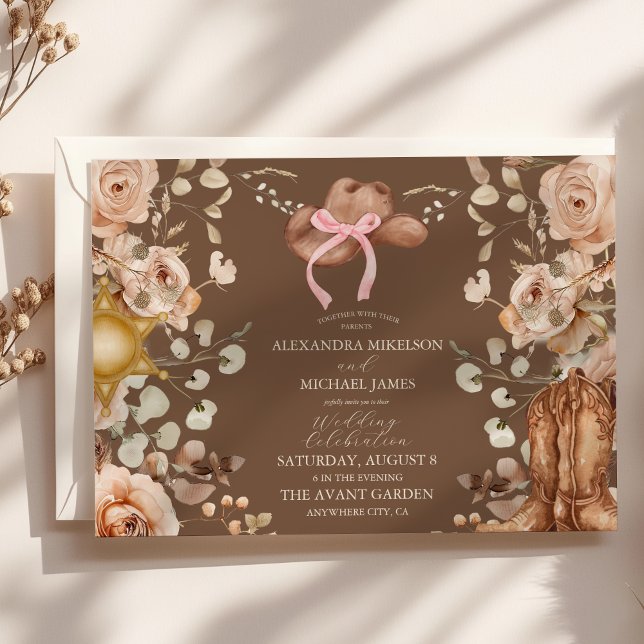 Convites Casamento Ocidental Floral Boho (Criador carregado)