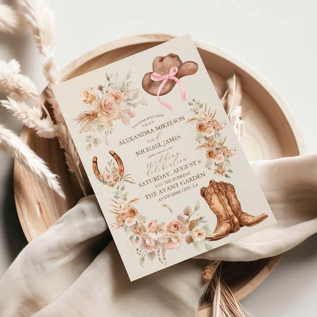 Convites Casamento Ocidental Floral Boho (Criador carregado)