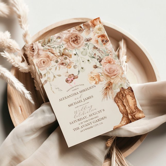 Convites Casamento Ocidental Floral Boho (Criador carregado)