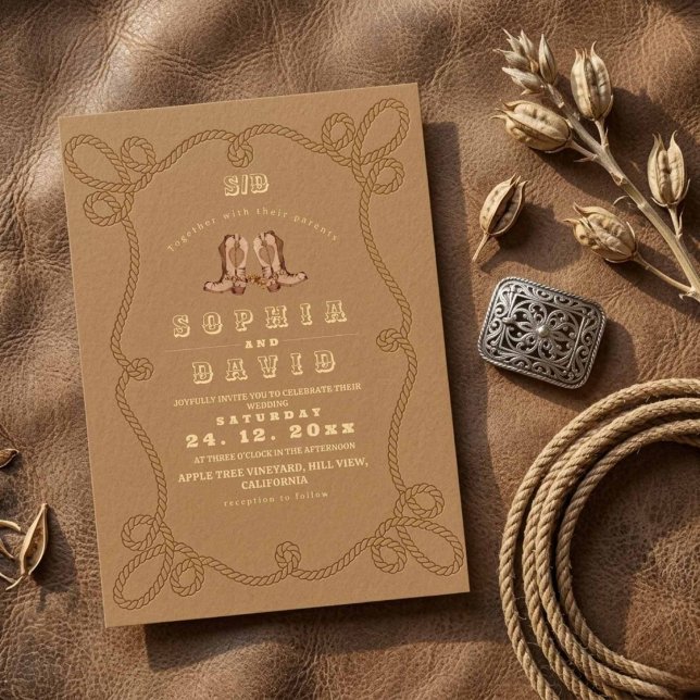Convites Casamento Ocidental Rústico Terracota Elegante (Criador carregado)