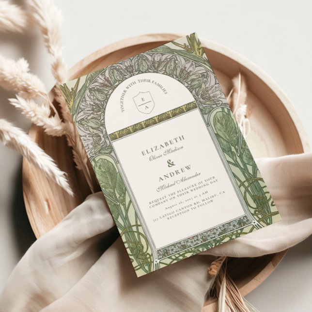 Convites Casamento Olive Leaf Arch Art Nouveau (Criador carregado)