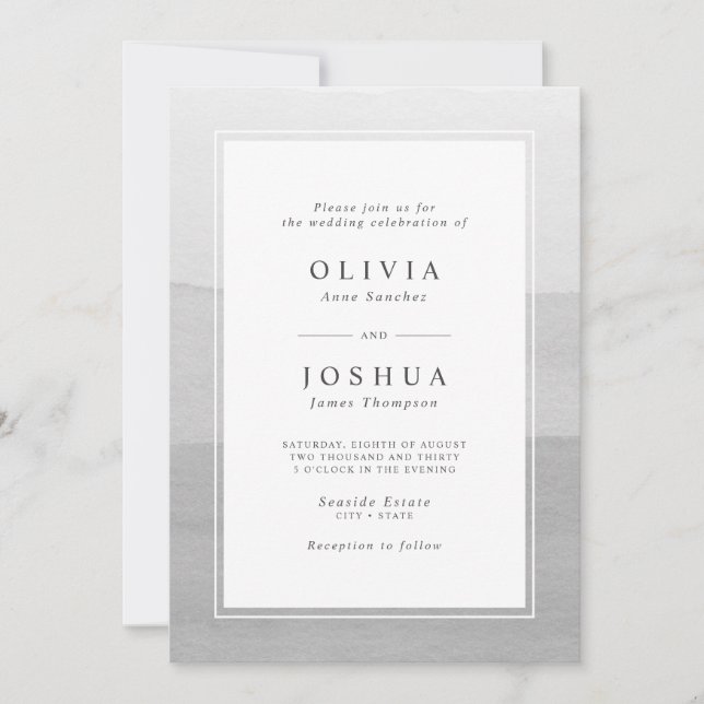 Convites Casamento Ombre Simples em Aquarela Cinza (Frente)