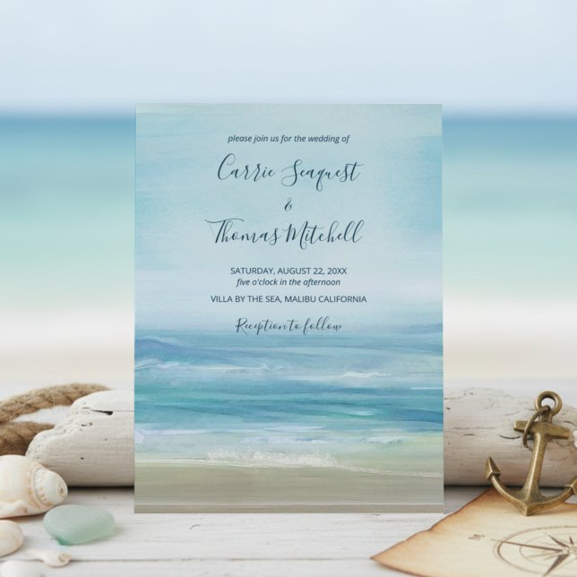 Convites Casamento Ondas Azuis da Praia Costeira (Criador carregado)