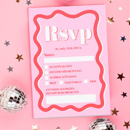 Convites Casamento ondulado com curva vermelha-rosa retrógr