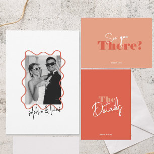 Convites casamento ondulado mínimo colorido fotográfico mod