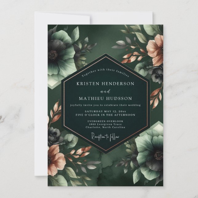 Convites Casamento Opulento Botânico Esmeralda (Frente)