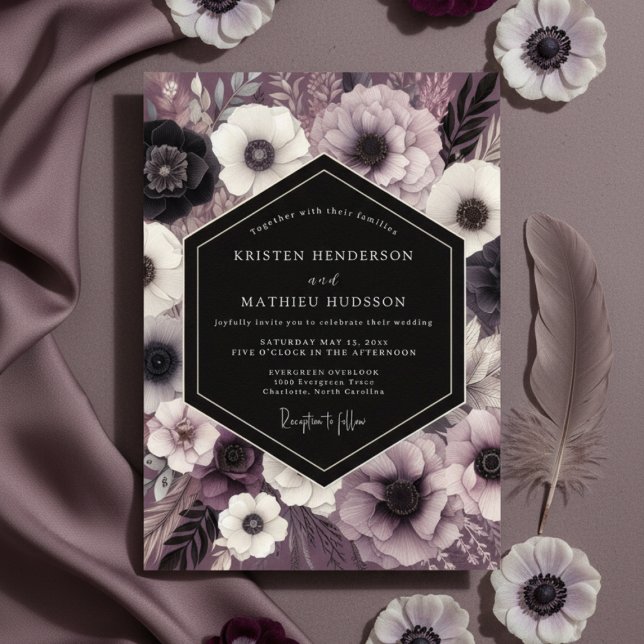 Convites Casamento Opulento Botânico Malva (Criador carregado)