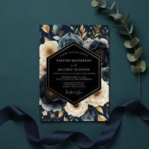 Convites Casamento Opulento Botânico Marinho