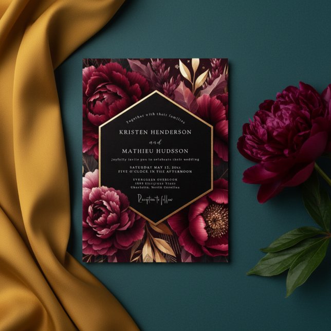 Convites Casamento Opulento Burgundy Bloom (Criador carregado)