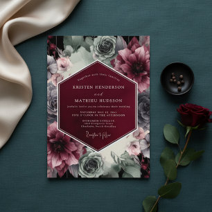 Convites Casamento Opulento Burgundy Velvet Bloom