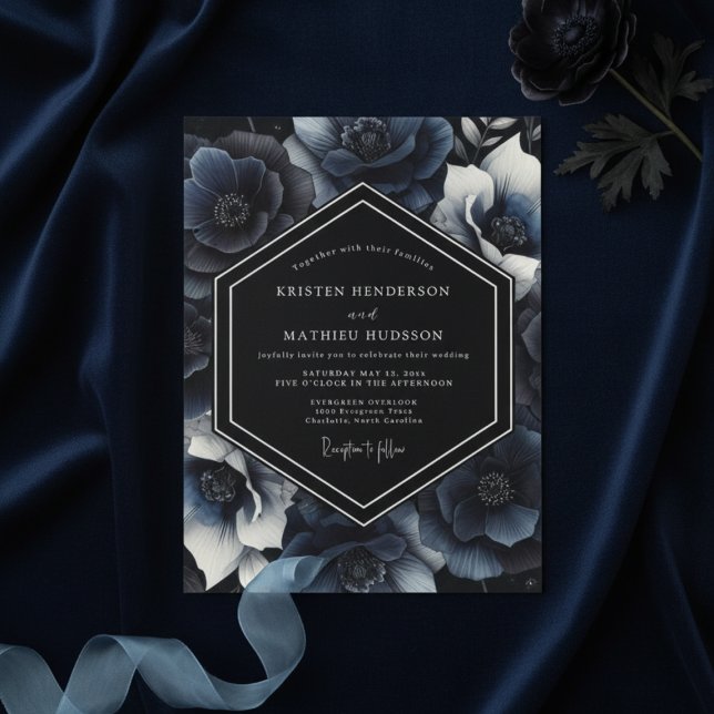 Convites Casamento Opulento com Flor de Navy Deep Bloom (Criador carregado)