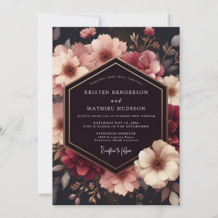 Convites Casamento Opulento com Floral em Borgonha Profundo