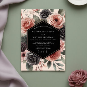 Convites Casamento Opulento com Floral Rosa Empoeirado