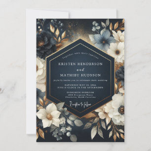 Convites Casamento Opulento com Flores Navy