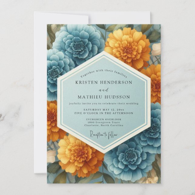 Convites Casamento Opulento de Marigold Slate (Frente)