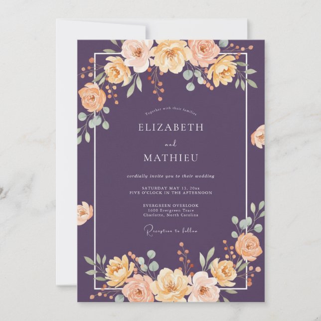 Convites Casamento Opulento de Outono com Ameixa (Frente)