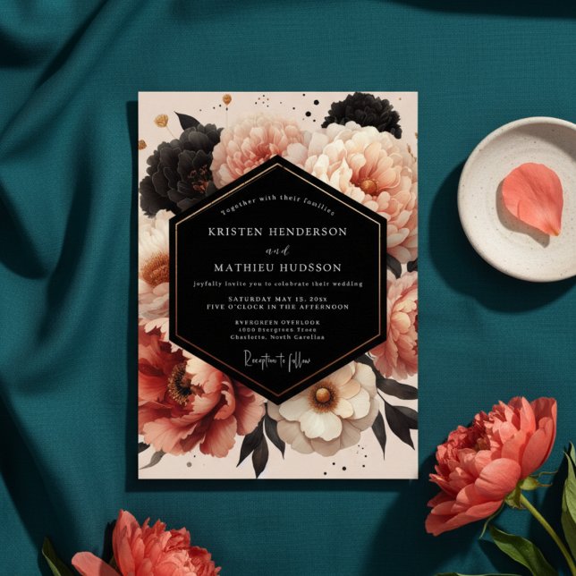 Convites Casamento Opulento de Peônia Coral (Criador carregado)