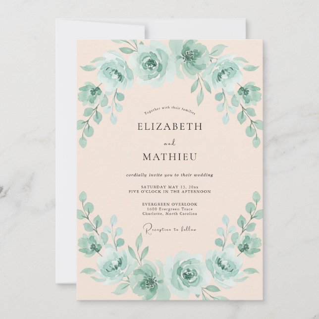 Convites Casamento Opulento de Verde Menta na Primavera (Frente)
