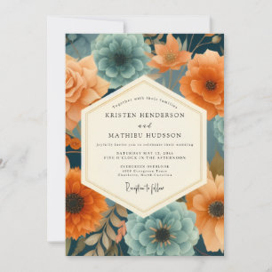 Convites Casamento Opulento em Paprika e Azul Marinho