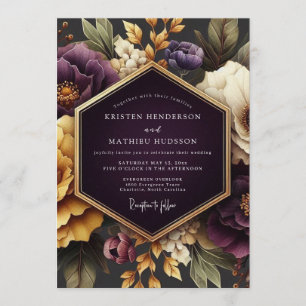 Convites Casamento Opulento Flora Plum Gold