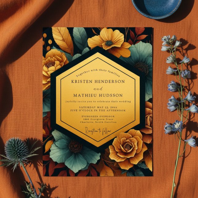 Convites Casamento Opulento Floral Âmbar Outono (Criador carregado)