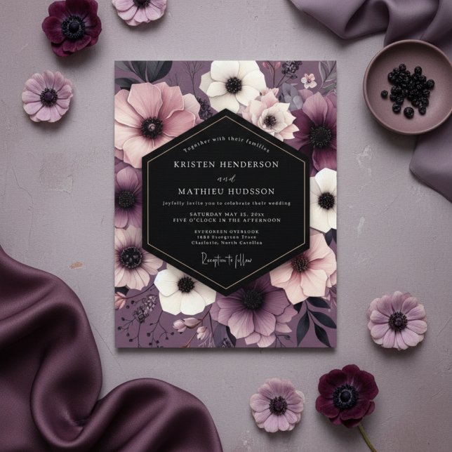 Convites Casamento Opulento Floral Ameixa (Criador carregado)