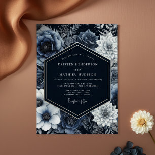 Convites Casamento Opulento Floral Azul Ardósia