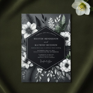 Convites Casamento Opulento Floral Carvão