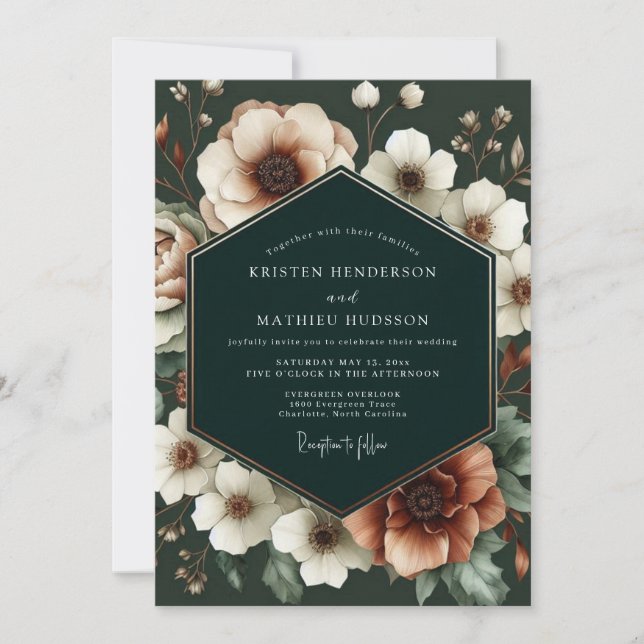 Convites Casamento Opulento Floral Creme (Frente)