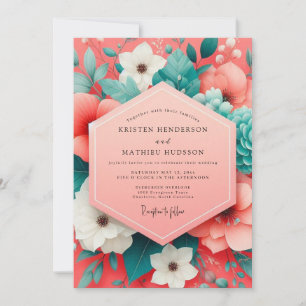Convites Casamento Opulento Floral de Coral