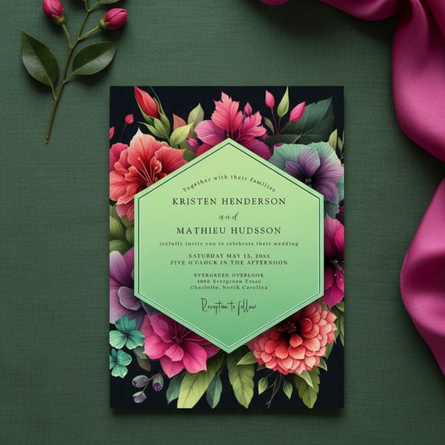 Convites Casamento Opulento Floral Esmeralda (Criador carregado)