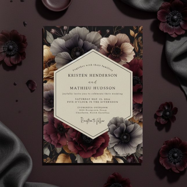 Convites Casamento Opulento Floral Plum Moody (Criador carregado)
