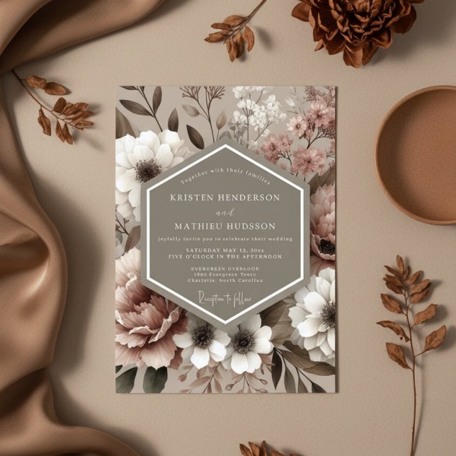 Convites Casamento Opulento Floral Rosa (Criador carregado)