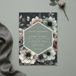 Convites Casamento Opulento Floral Rosa Empoeirado
