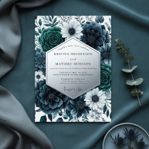 Convites Casamento Opulento Floral Turquesa