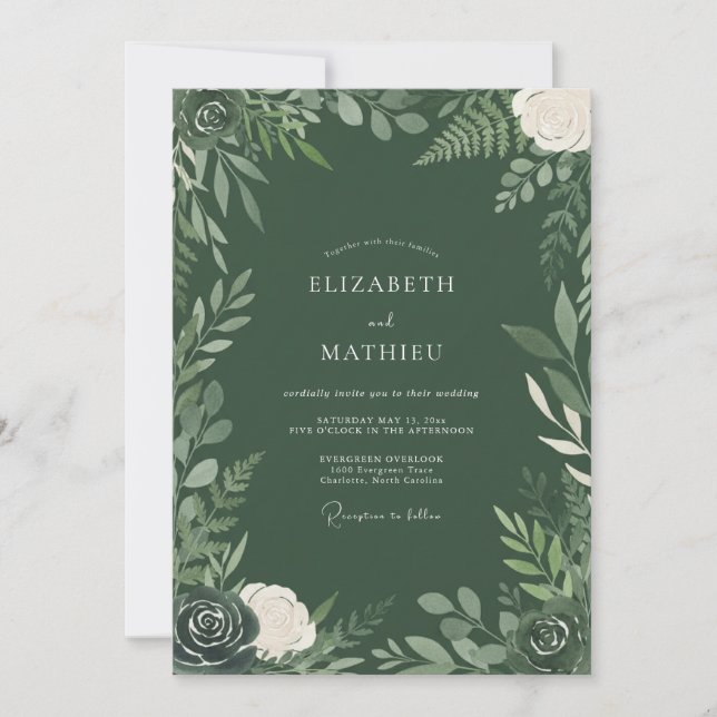 Convites Casamento Opulento Hunter Verde na Floresta (Frente)