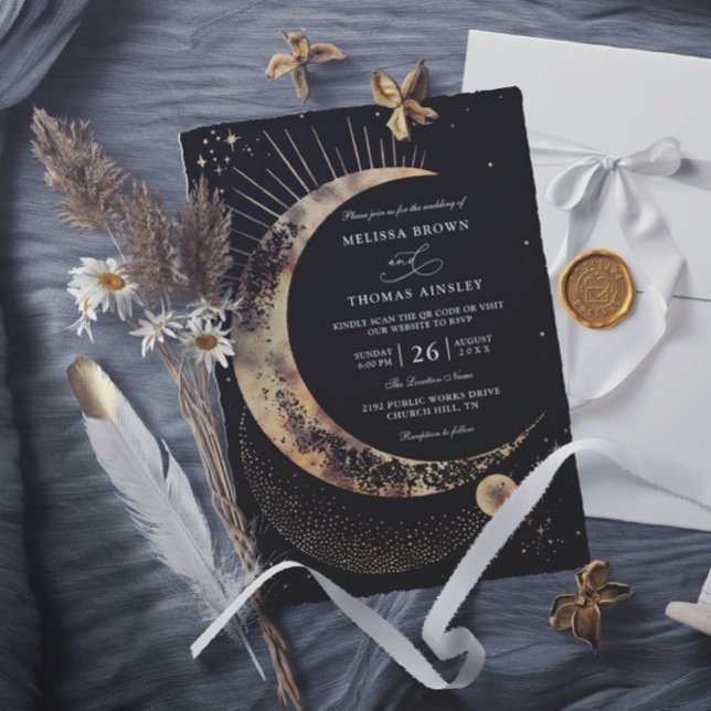 Convites Casamento Orçamento Boho Código QR Noite Estrelada (Criador carregado)