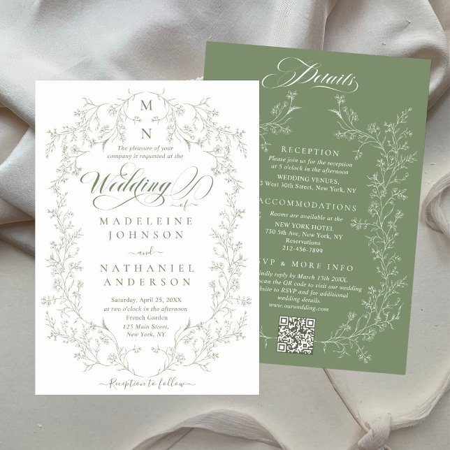 Convites Casamento Orçamento Roteiro Moldura Floral Frances (Criador carregado)