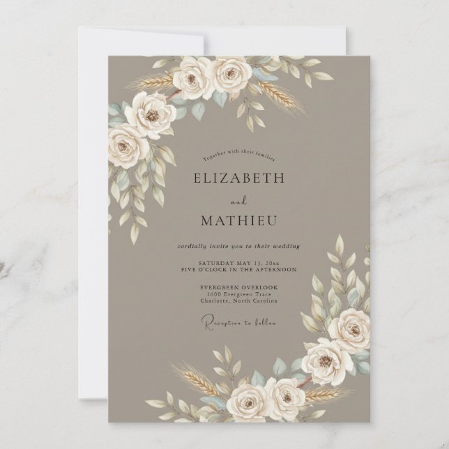 Convites Casamento Orgânico Boêmio Marrom Cogumelo (Frente)